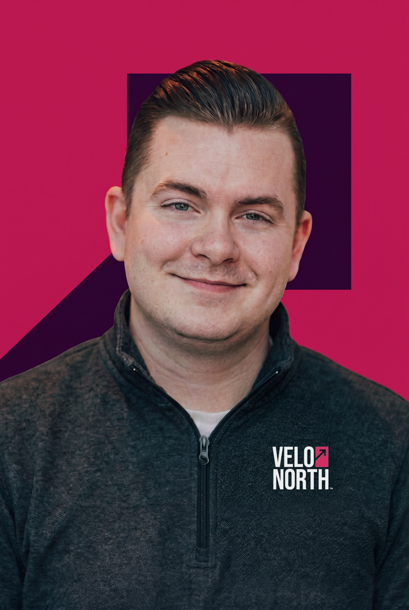Kye Lovelace, founder of Velo North, wearing a Velo North quarter-zip